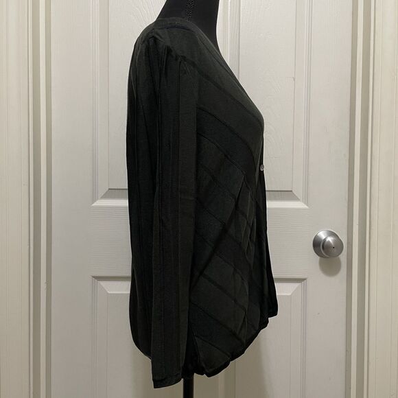 Jones New York Semi Sheer Knit Striped‎ Cardigan Sweater Dark Forest Green Large - Picture 4 of 10
